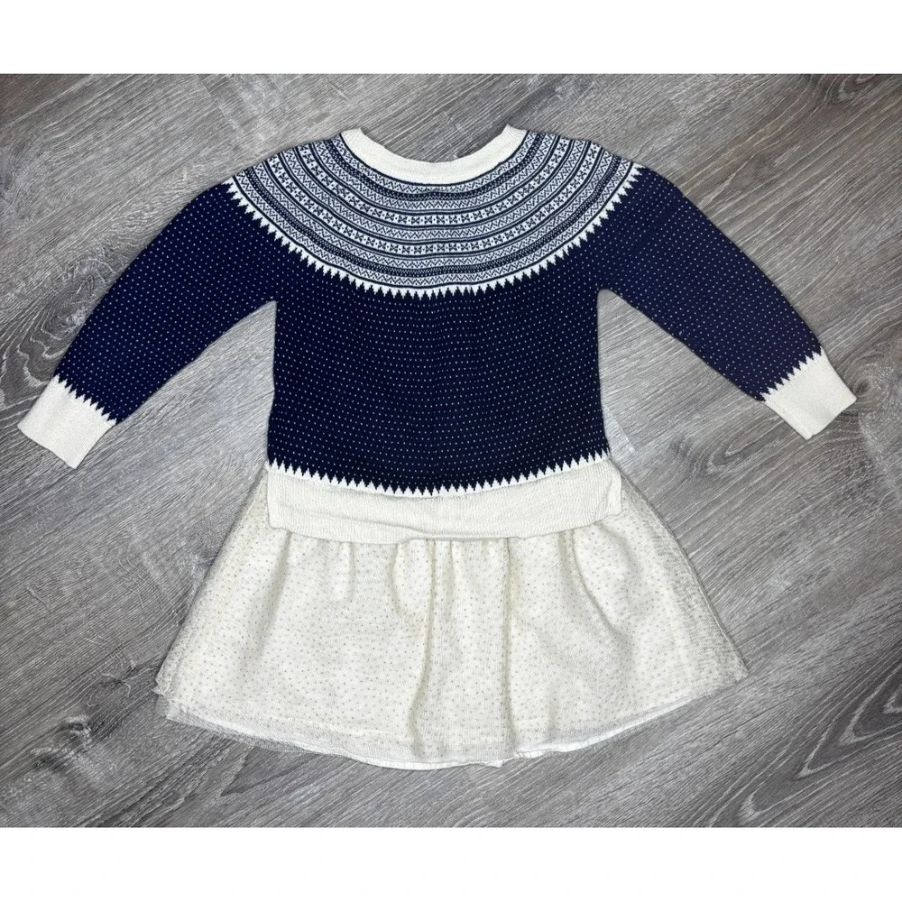 BabyGap Girls Sweater Dress Fair Isle Long Sleeve Navy Cream Tulle Skirt 4 Years
